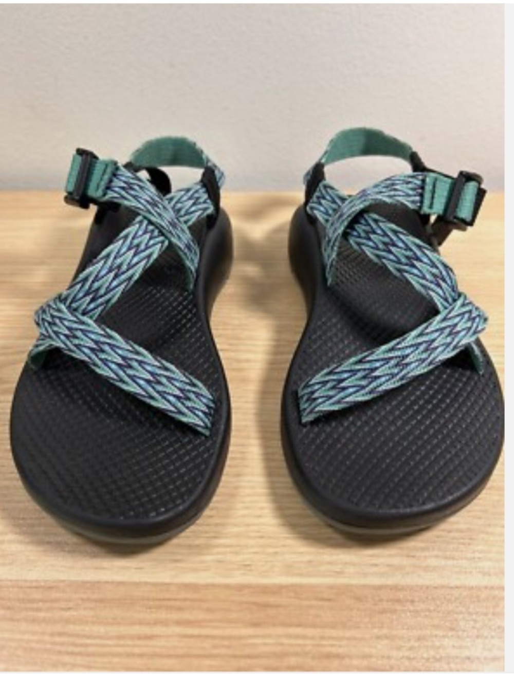 Chaco Women's Black Sandals with Teal & Light Blue Straps